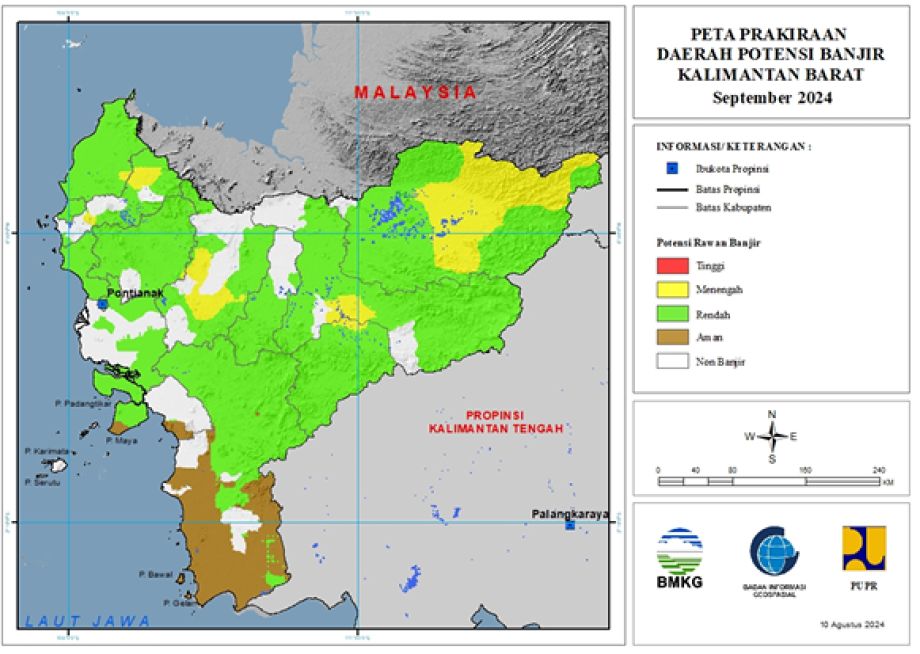 PRAKIRAAN DAERAH POTENSI BANJIR KALIMANTAN BARAT  SEPTEMBER 2024