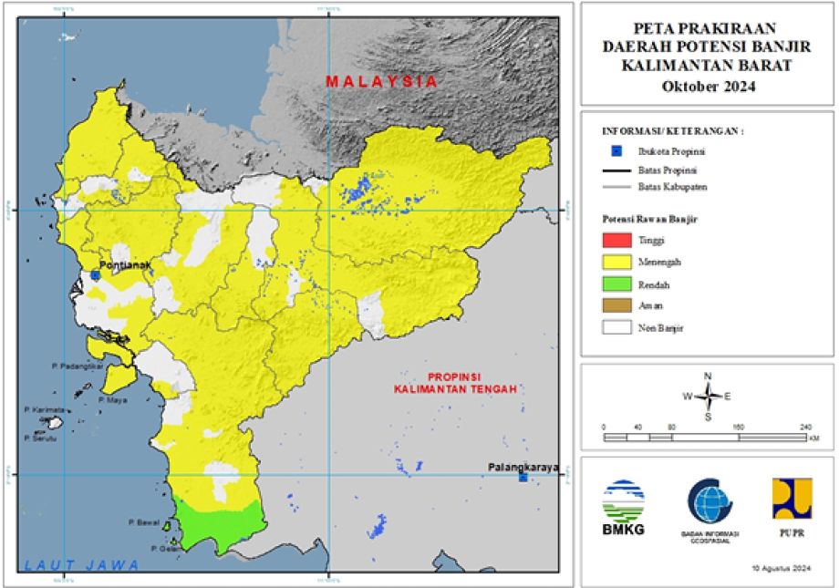 PRAKIRAAN DAERAH POTENSI BANJIR KALIMANTAN BARAT  OKTOBER 2024